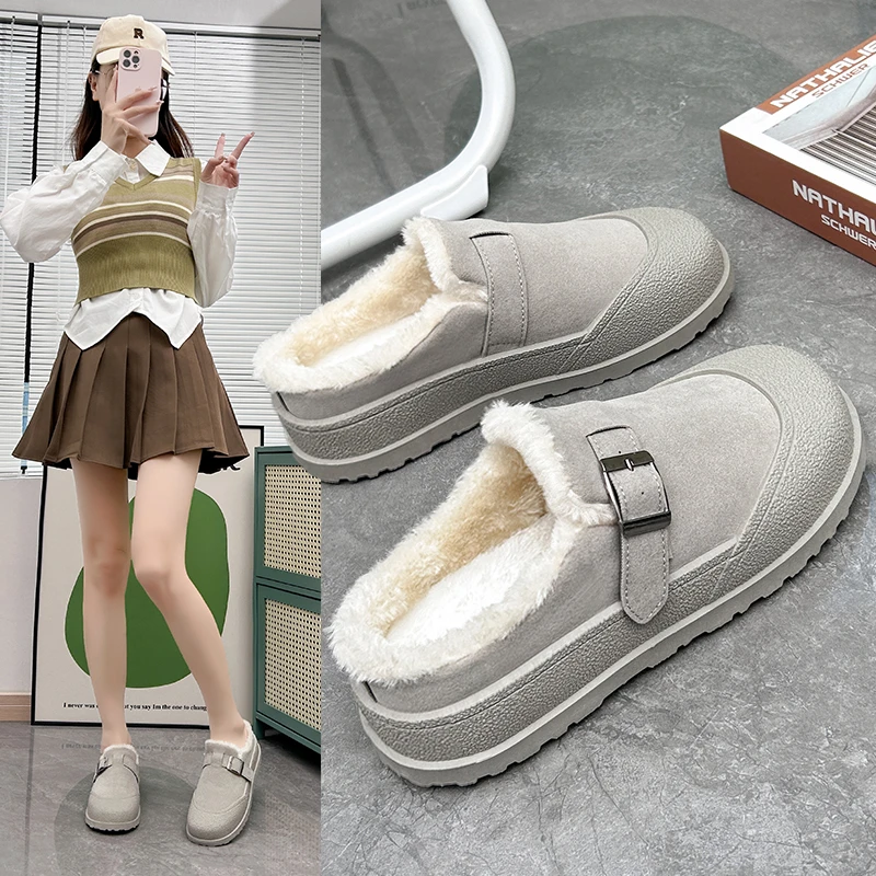 

Зимние Модные удобные домашние теплые тапочки Baotou с плоской подошвой для женщин, утолщенная меховая обувь для улицы