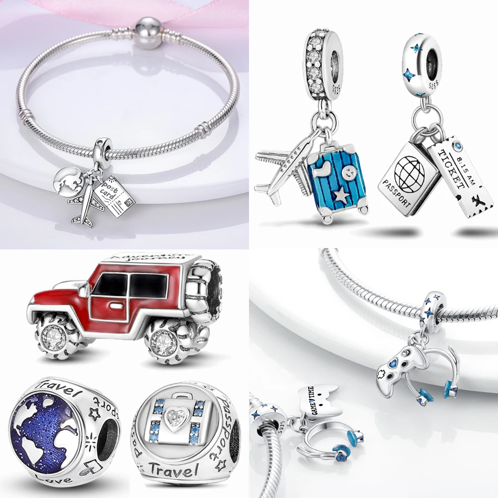 

Fit Original Pandora Bracelet 925 Sterling Travel , Stay At Home , Hiking to Get Happiness Charm Beads DIY Women Jewelry Making