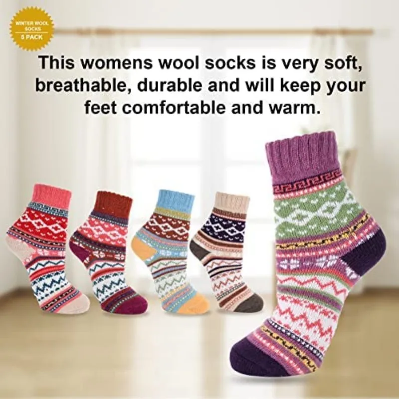 5Pair Winter Thermal Socks Warm Men Socks Soft Wool Socks Gift for Women Retro Casual Boot Cozy Crew kawaii Socks Chinese Hosier