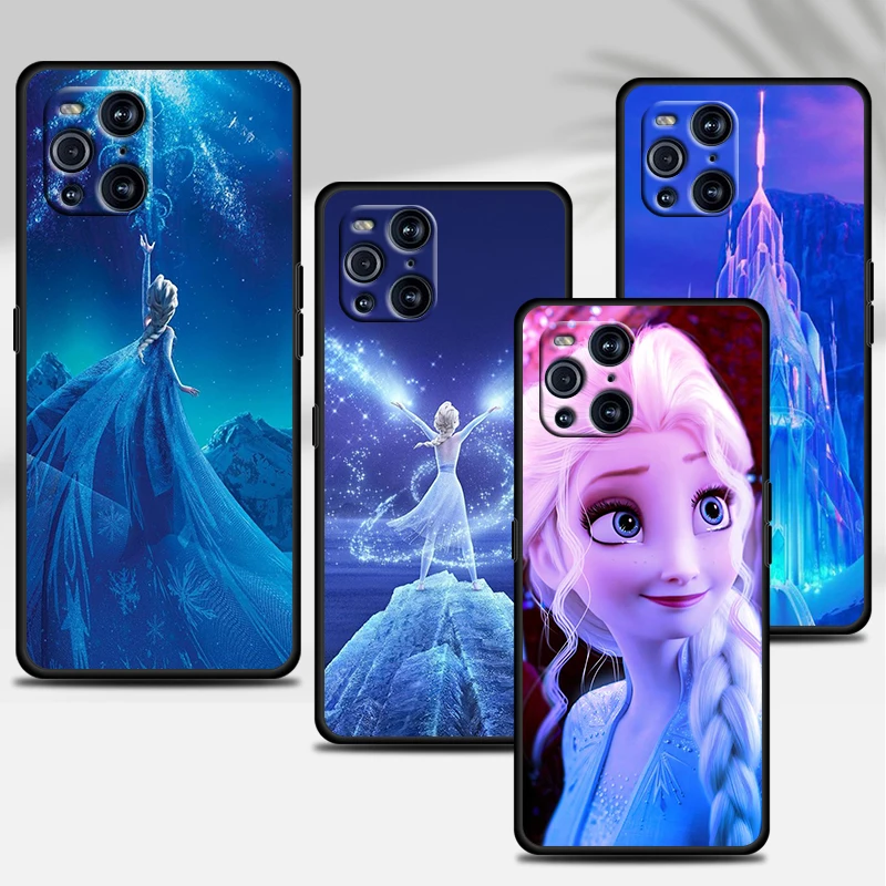 

Disney Frozen Princess Snow Black Phone Case For OPPO GT Master Find X5 X3 Realme 9 8 6 C3 C21Y Pro Lite A53S A5 A9 2020