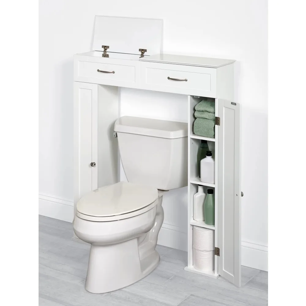 

Zenna Home Lift Top Bathroom Storage Console Cabinet with 8 Shelves, White 36.13 X 8.25 X 42.75 Inches