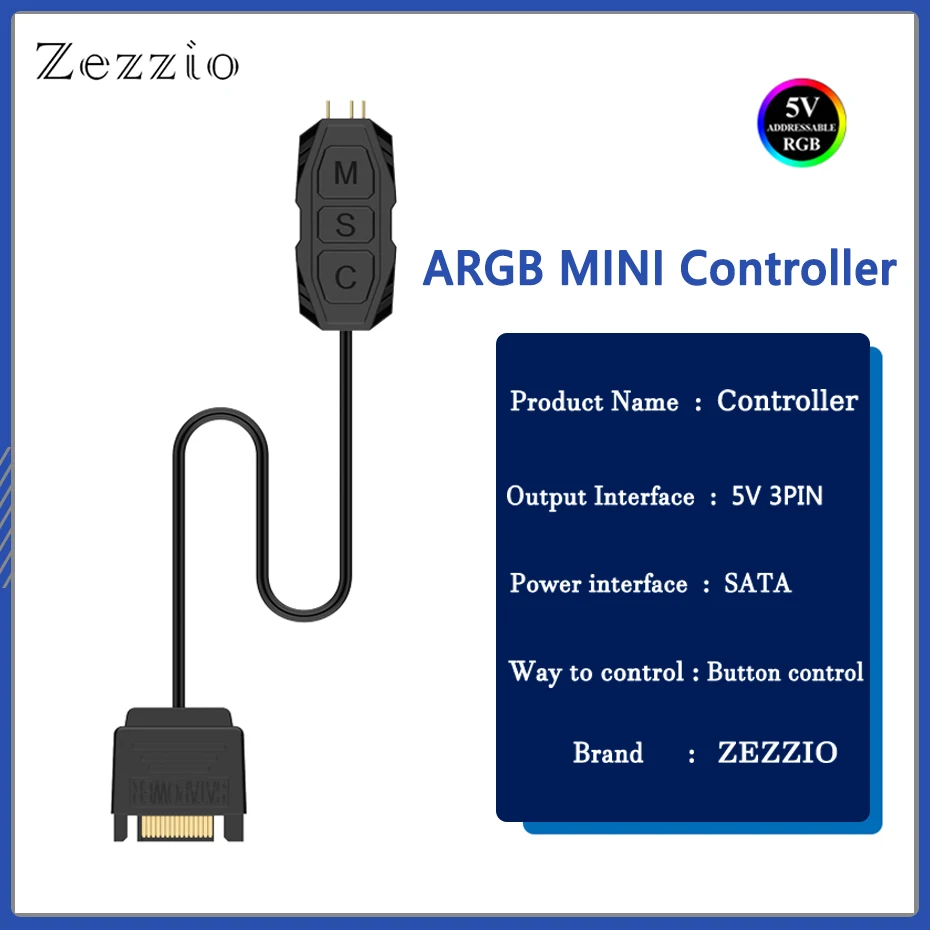 ZEZZIO MINI Controller 5V 3PIN ARGB Fan Light Case adapter bar Simple Controller for CPU Cooling