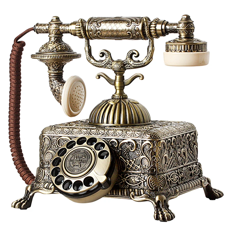 

Metal Vintage Antique Telephone Old Fashioned Corded Phone Landline with Rotary Dial for Home Office Decoration, Green Bronze