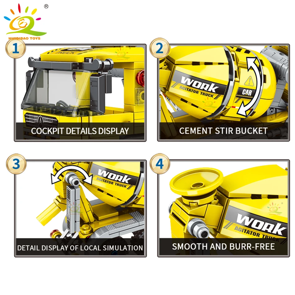 HUIQIBAO Engineering строительные блоки для грузовиков MOC Crane Bulldozer Car Bricks Set City Construction