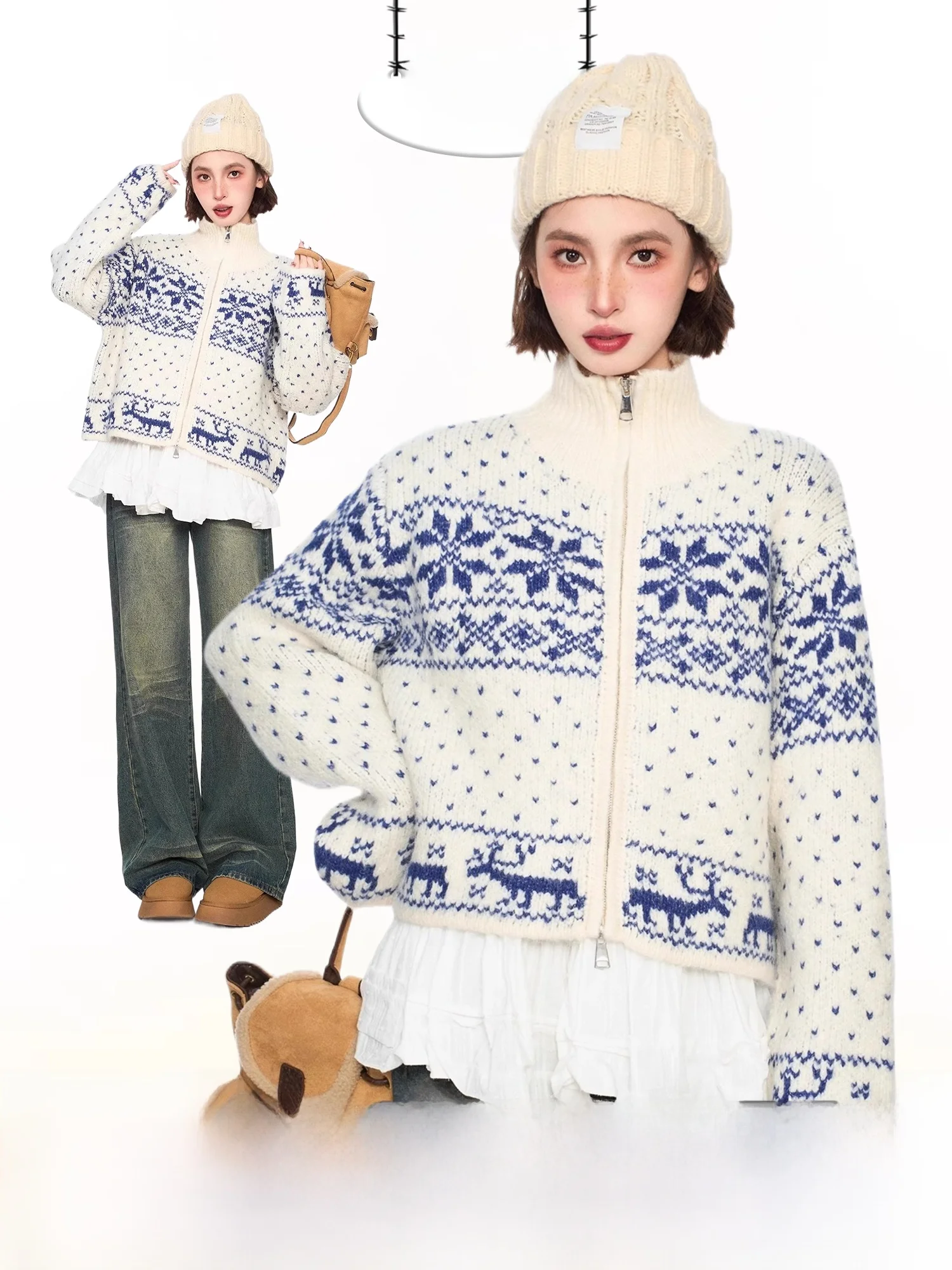 Fairisland Белая водолазка с двойной молнией свитер верхняя одежда женская