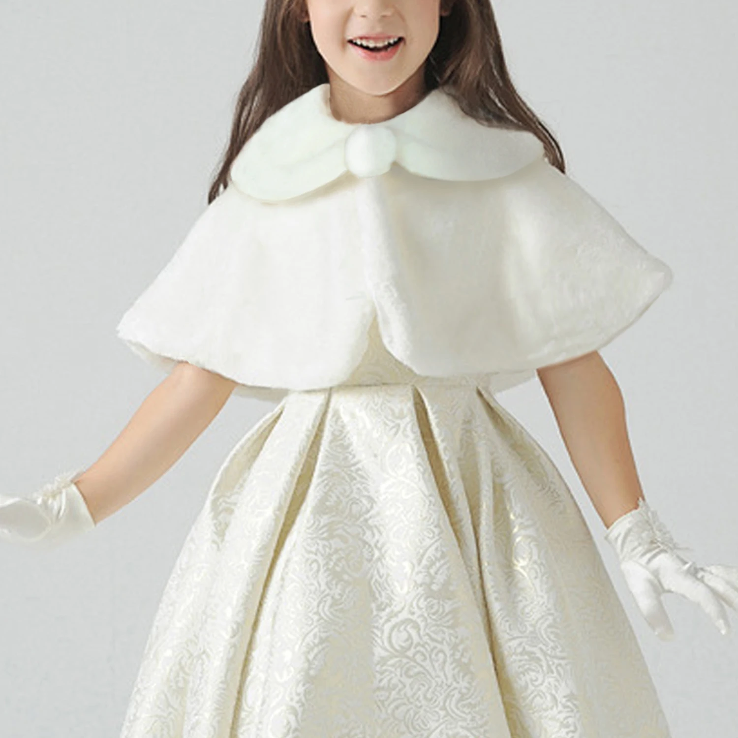 

Flower Girls Long Sleeve Winter Short Coat Brand Baby Girls Wedding Fur Bolero Jacket Girls Party Warm Cloak Cape Kids Shawls