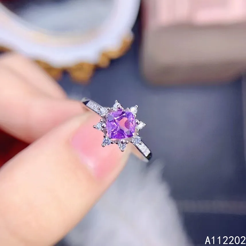 

Vintage Popular Natural Amethyst Ring 925 Sterling Silver Inlaid Women's Purple Gemstone Ring Square Bride Wedding Party Gift