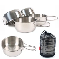 4pcs stainless steel bowl pot set camping kitchen mountaineering picnic outdoor portable cooking utensils set bowls tableware