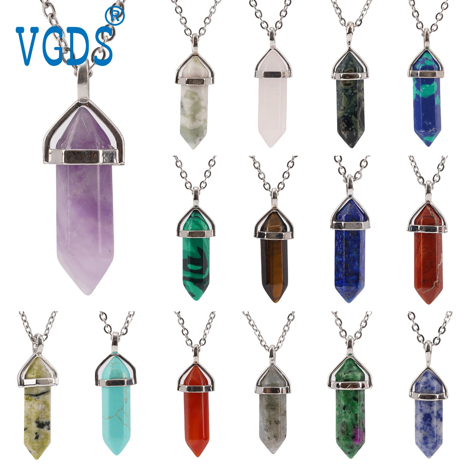 

23inch Chain Natural Crystal Rose Quartz Hexagonal Reiki Chakra Healing Point Pendulum Stone Pendant Necklace Men Women Jewelry