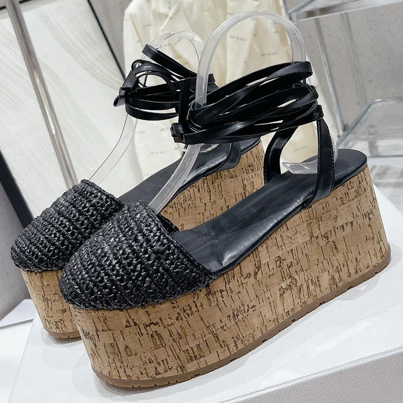

Сандалии женские на платформе и толстой подошве, дизайнерские босоножки ручной работы, с переплетением на липучке, модная сказочная обувь в стиле ретро, лето