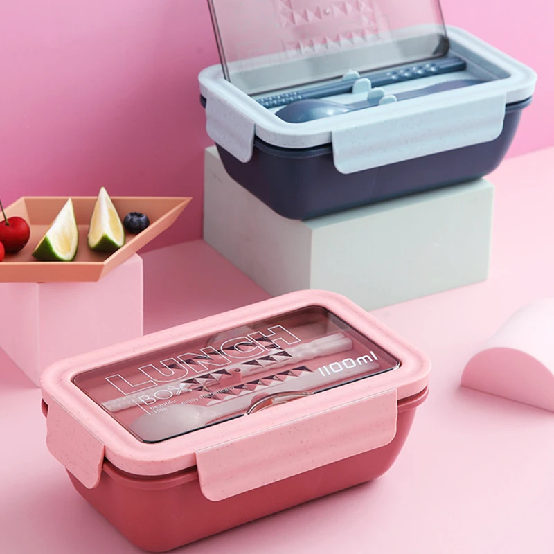 

1100ml Portable Microwave Lunch Box Container Tableware for School Kids Office Worker Heating Lunch Container Food Storage Box