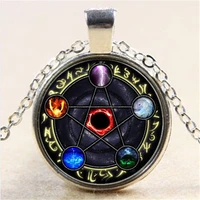 new element pentagram photo glass dome cabochon pendant chain necklace fashion jewelry accessories for womens mens gifts