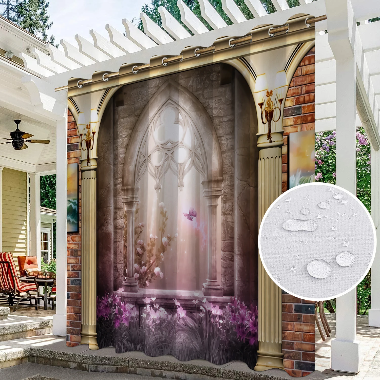 

Classic Door 3D Print Curtain for Patio Garden Front Porch Yard New Design Outdoor Curtains One Panel Waterproof Blackout