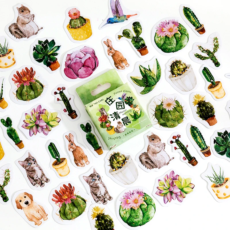 

46 Pcs Cute Succulent Mini Paper Sticker Decorative Diary Junk Journal Planner Scrapbooking Supplies Label Kawaii Stationery