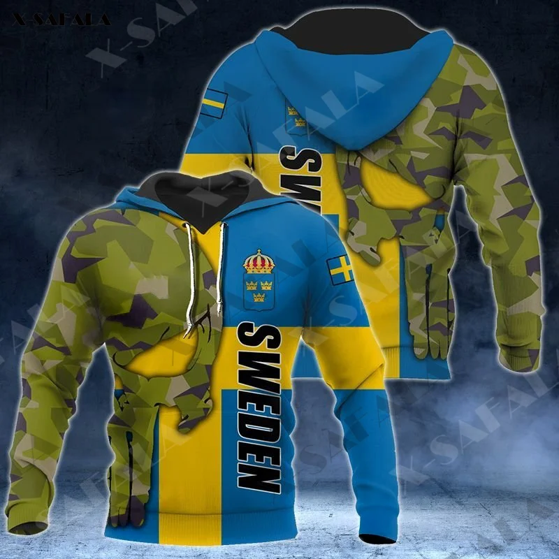 Толстовка мужская с капюшоном свитшот эмблемой шведского флага армейского