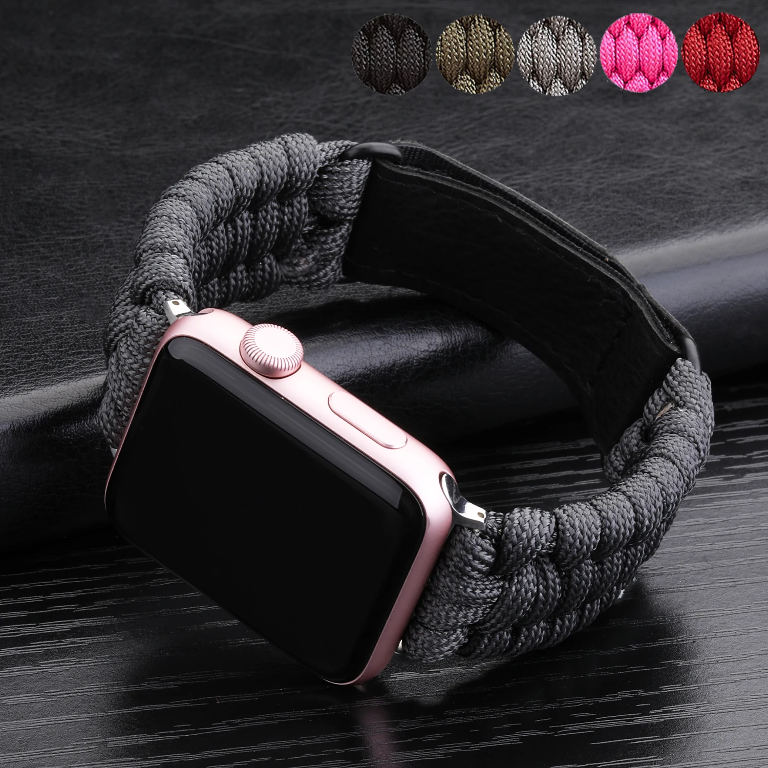 Outdoors Survival Rope Strap for Apple Watch 44mm 40mm 42mm 38mm Bracelet for Iwatch 5 6 SE 4 7 Leather Clasp Sport Braided Band