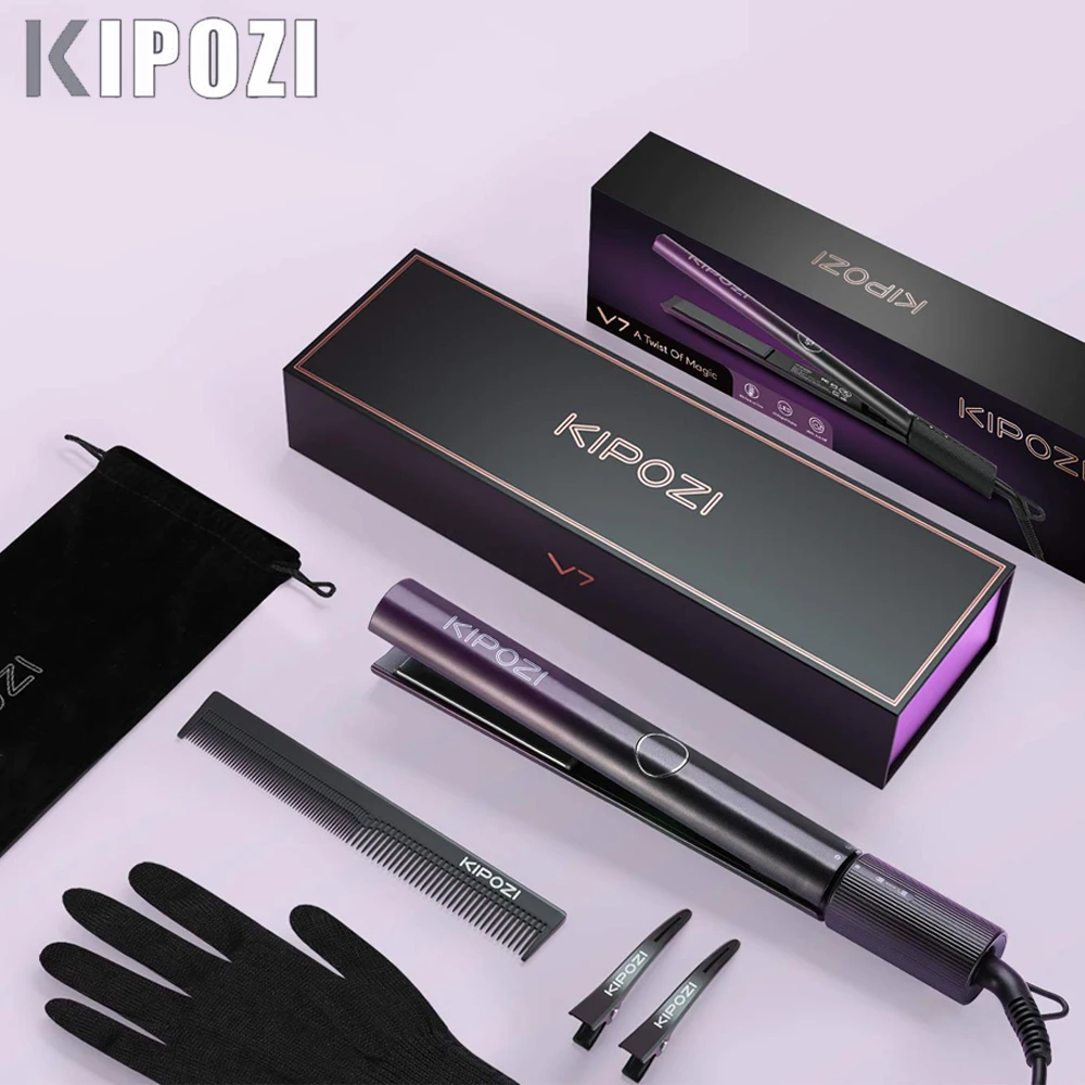 KIPOZI Professional Hair Straightener 2 in 1 Curling Hair Titanium Pro Flat Iron Fast Heat Styling Tool with LED Digital Display