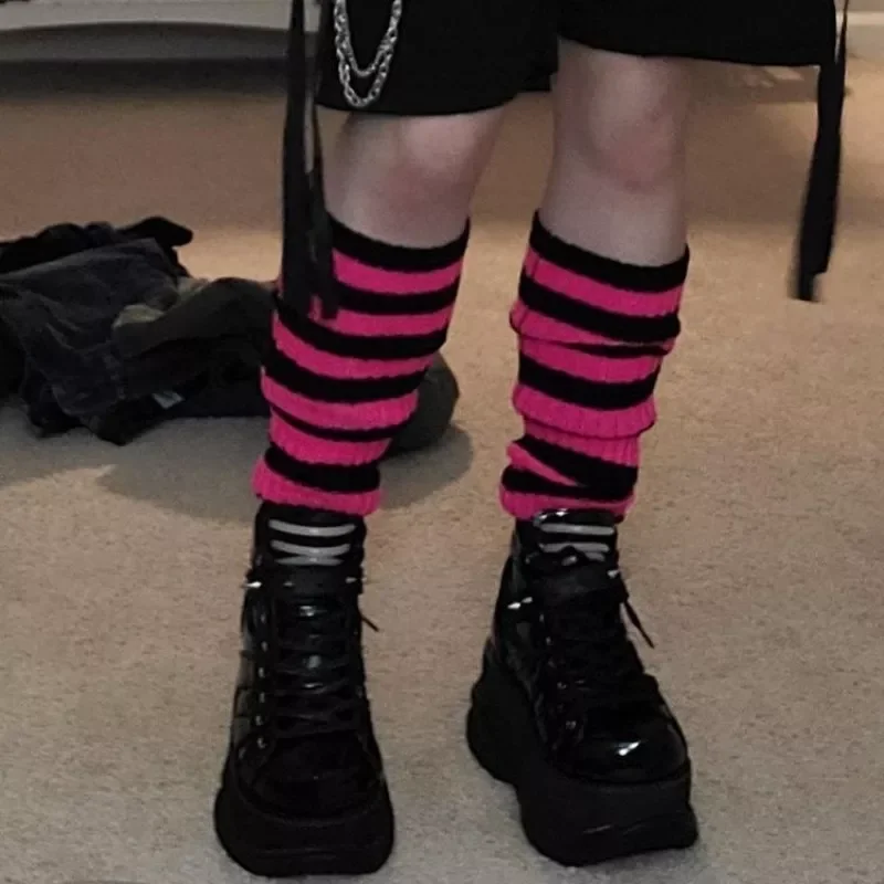 Lolita Sweet Girl Striped Leg Warmer Knit Socks Wool Ball Knitted Foot Cover Cosplay Women Autumn Winter Heap Heap Sock