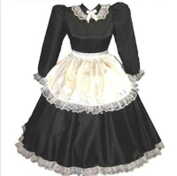 hot selling gothic slim satin maid dress adult sissy dress custom