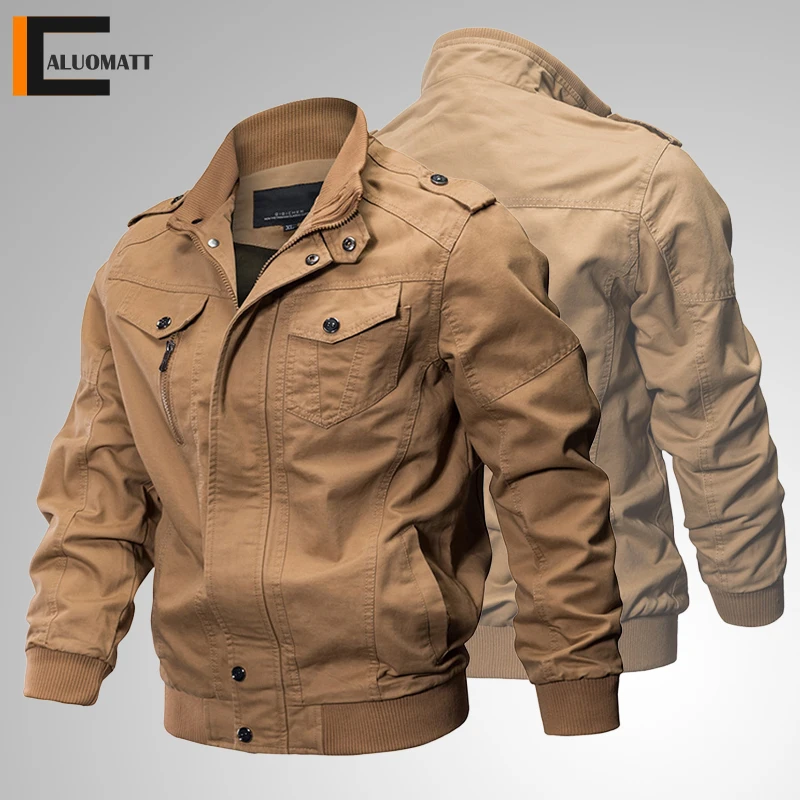 

New Men's Military Tactical Jackets Casual Stand Collar Mens Bomber Jackets Fashion Solid Zipper Windproof Pilot Cargo Outwear
