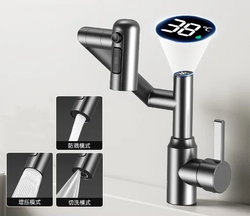 JIENI 360-поворотный смеситель для раковины в ванной комнате, цифровой дисплей, светодиодные смесители из нержавеющей стали, многофункциональные смесители для горячей и холодной воды