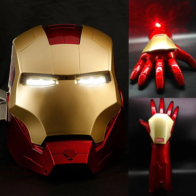65cm Marvel Iron Man Helmet 1:1 Wearable Mask Gloves Glowing Eyes Adult Child Model Cosplay Props Model Ornaments Birthday Gifts