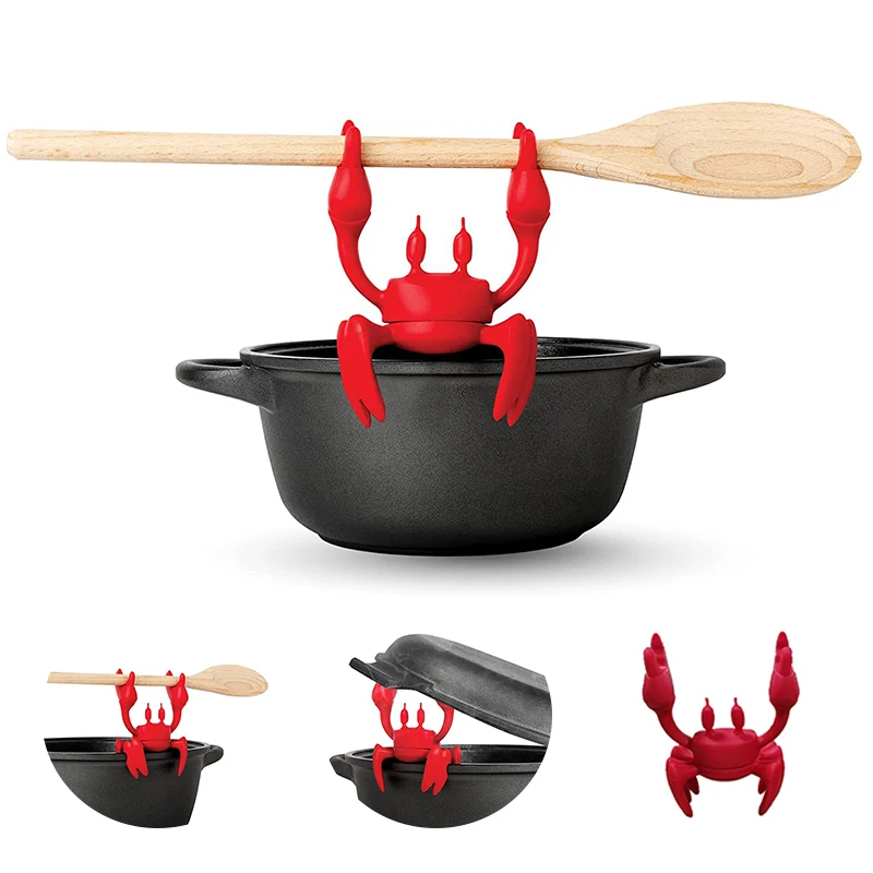 

Red Crab Silicone Cutlery Rack Stove Silicone Spoon Holder Heatproof Stand Anti-Slip Spoon Rack Stove Steam Releaser Кухонная