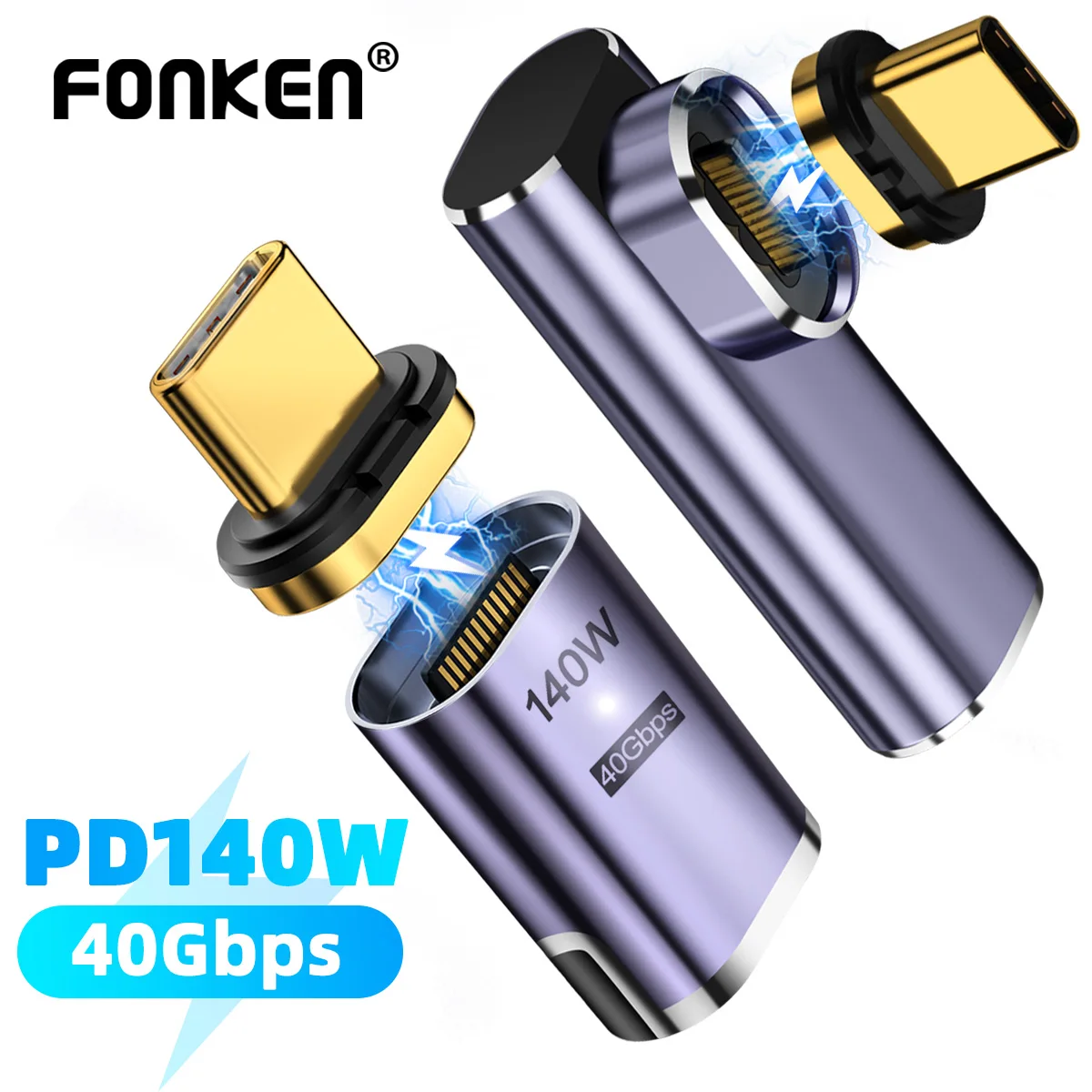 

Магнитное зарядное устройство FONKEN 140 Вт Type C для Macbook 2021 Samsung, быстрая зарядка ноутбука, Магнитный адаптер 40 Гбит/с, 8K, 120 Гц