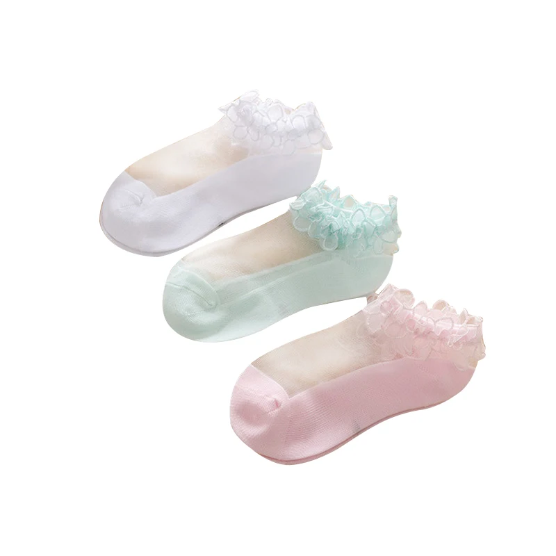 

Baby Girls Lace Pure Color Lace Silk Boat Socks Children's Mesh Socks Thin Crystal Invisible Socks