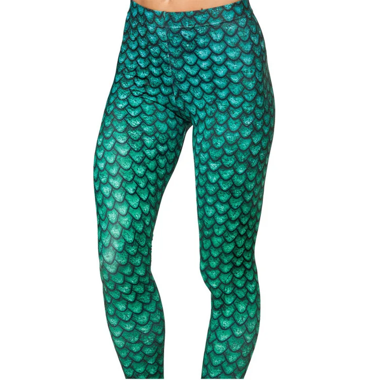 Women Leggings Trousers Mermaid Fish Scale Printing Leggings Elastic Waist Push Up Femme Fitness Workout Pencil Pants
