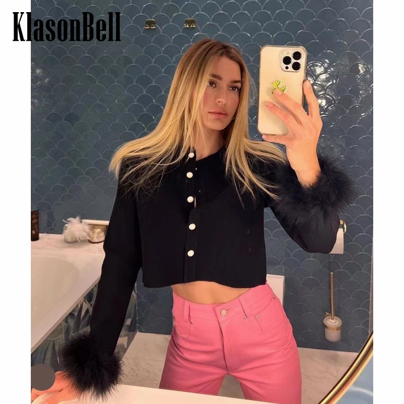 

10,8 KlasonBell модный съемный перо манжеты Тонкий короткий вязаный кардиган для женщин