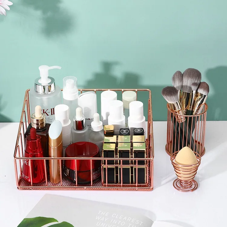 

Nordic Metal Cosmetic Storage Basket Lipstick Makeup Brush Storage Finishing Storage Basket Office Desktop Sundries Storage Rack