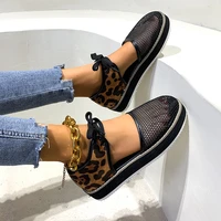 summer womens platform mesh cutout leopard print sandals faux leather vintage round toe casual flats