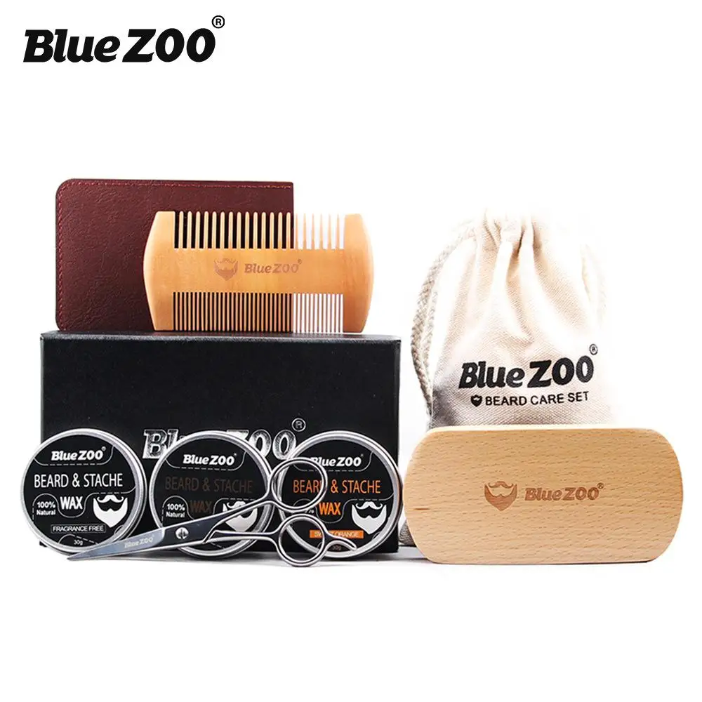 

Bluezoo 8 шт./комплект натуральный органический мужской бальзам для ухода за бородой с ножницами и чехлом-гребнем увлажняющий 3 воска для бороды...