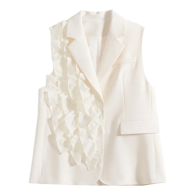 

SuperAen Korean Three-dimensional Design Vest Women Summer New Suit Collar Stitching Wooden Ear Casual Sleeveless Top Vest