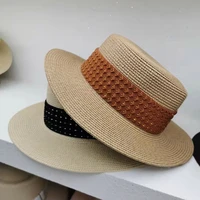 summer fashion straw sun visor net red flat top straw hat men and women go to the seaside holiday leisure british beach hat