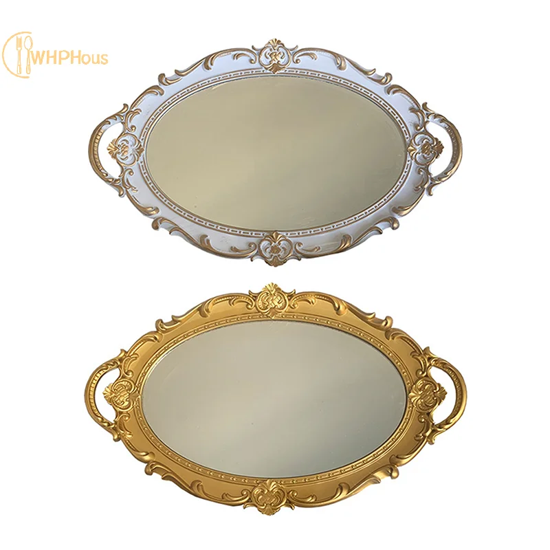 Retro Tray Plastic Mirror Decoration Europe Style Wedding Party Dessert Cupcake Stand Jewelry Storage Photography Prop
