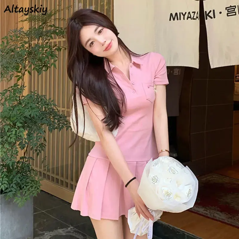 

Женское Плиссированное мини-платье в стиле преппи, модное платье в Корейском стиле с коротким рукавом, милое студенческое привлекательное летнее платье в стиле Харадзюку