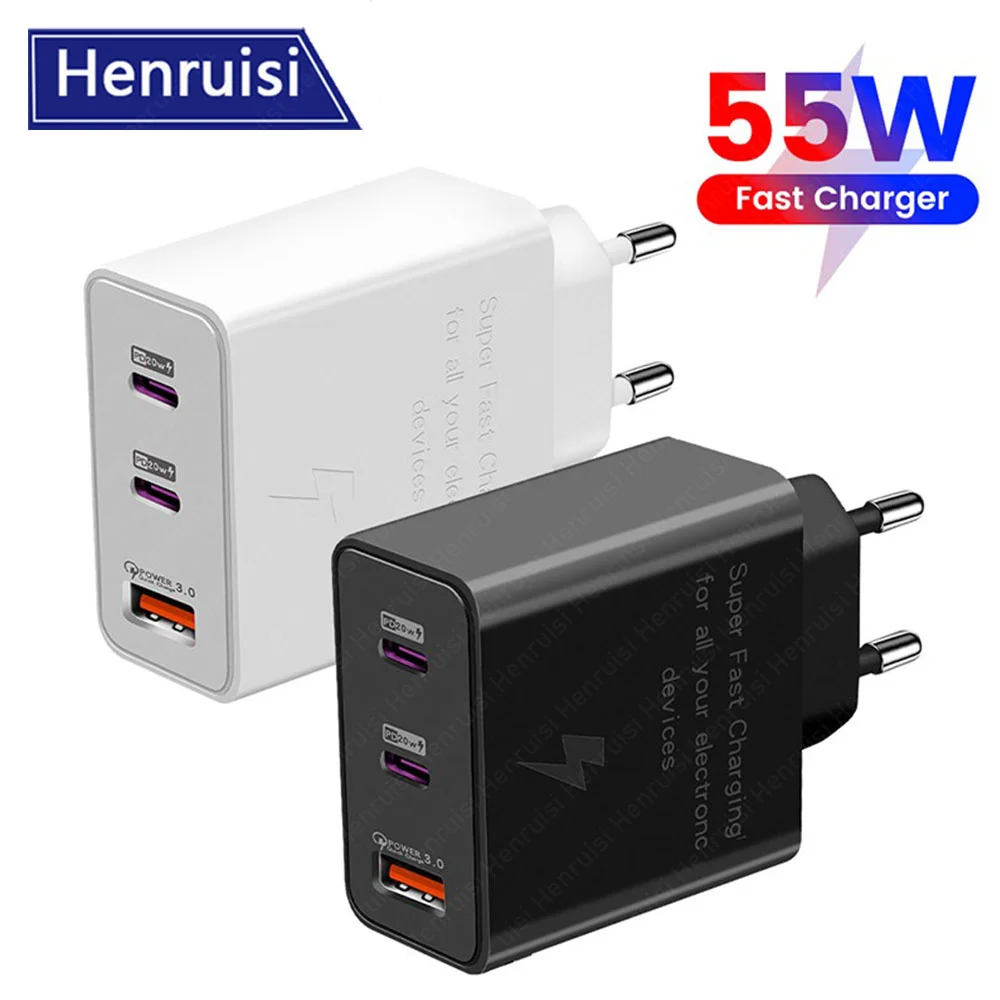 

Сетевое зарядное устройство с 3 USB-портами и поддержкой быстрой зарядки, 55 Вт