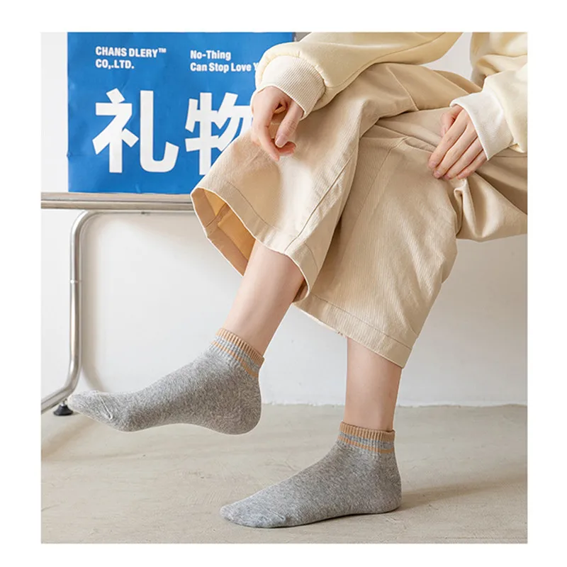 Yasuk All Season Women's Fashion Sport Soft Solid All-Match Casual Simple Stripe Comfortable Cotton Socks 5Pcs