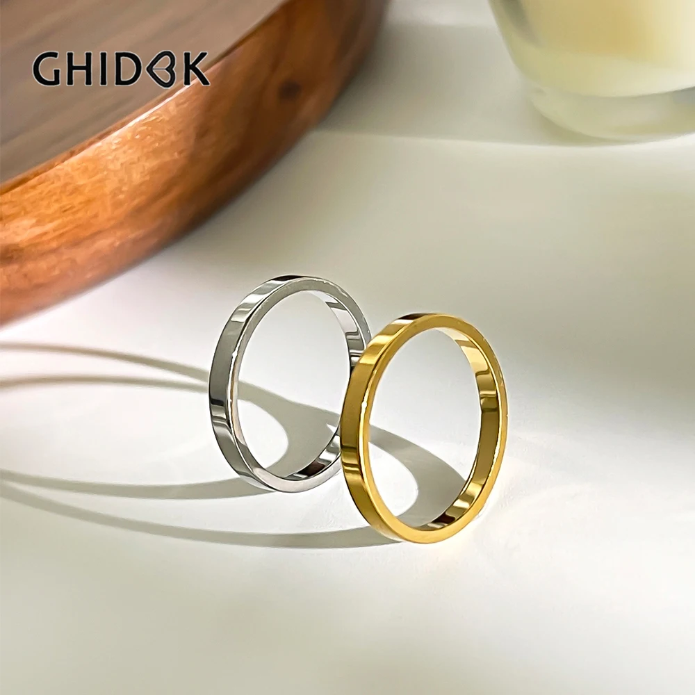 Фото GHIDBK 2,5 мм минималистское гладкое тонкое искусственное составное простое позолоченное кольцо для пальцев, ювелирные изделия унисекс без блеска №1