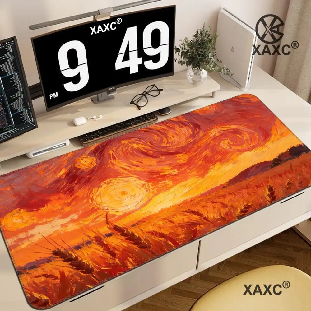 Фото Новый коврик для мыши XXL с японской сакурой и масляной живописью HD, нескользящий, для клавиатуры, ноутбука, офиса №2