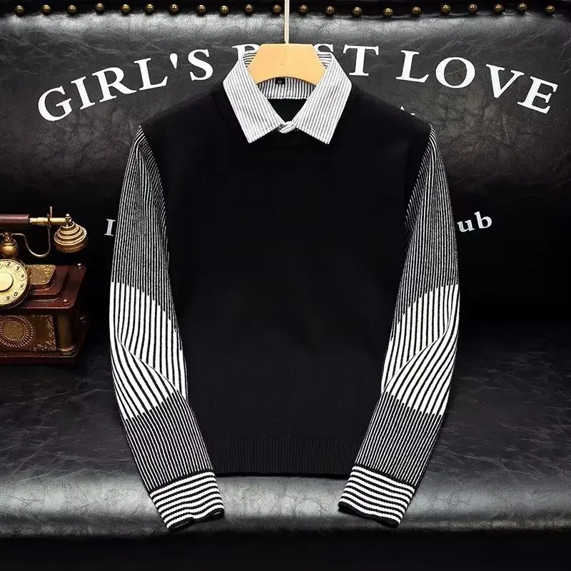 Зима 2022 новый мужской двухсекционный свитер с иллюзией универсальный