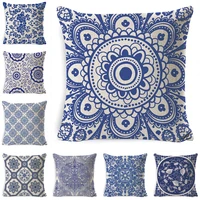 new blue and white porcelain flax pillow cover hot selling 45x45cm square home decoration sofa pillowcase car cushion cover