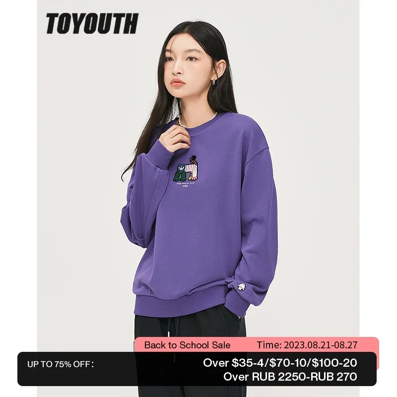 

Toyouth Women Sweatshirts Autumn Long Sleeve O Neck Loose Hoodies Tiger Embroidery Chic Casual Streetwear Pullover