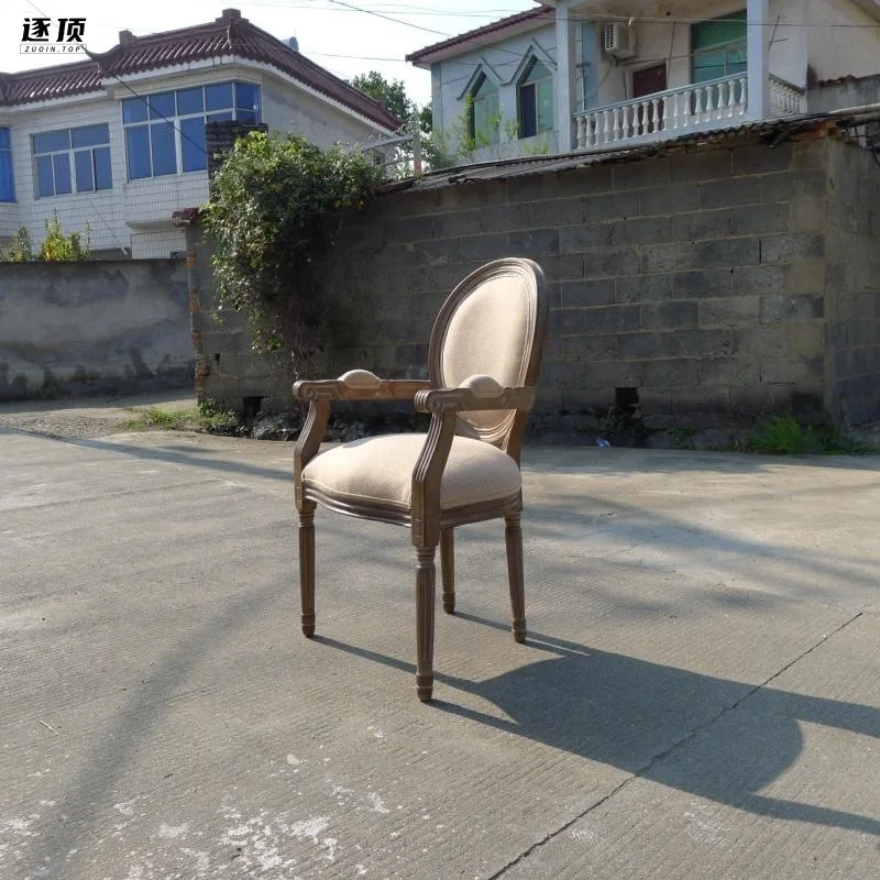 

C6 European Dining Chair Retro Solid Wood Old Chair American Leisure Back Chair Bar Chair with Armchair American Style