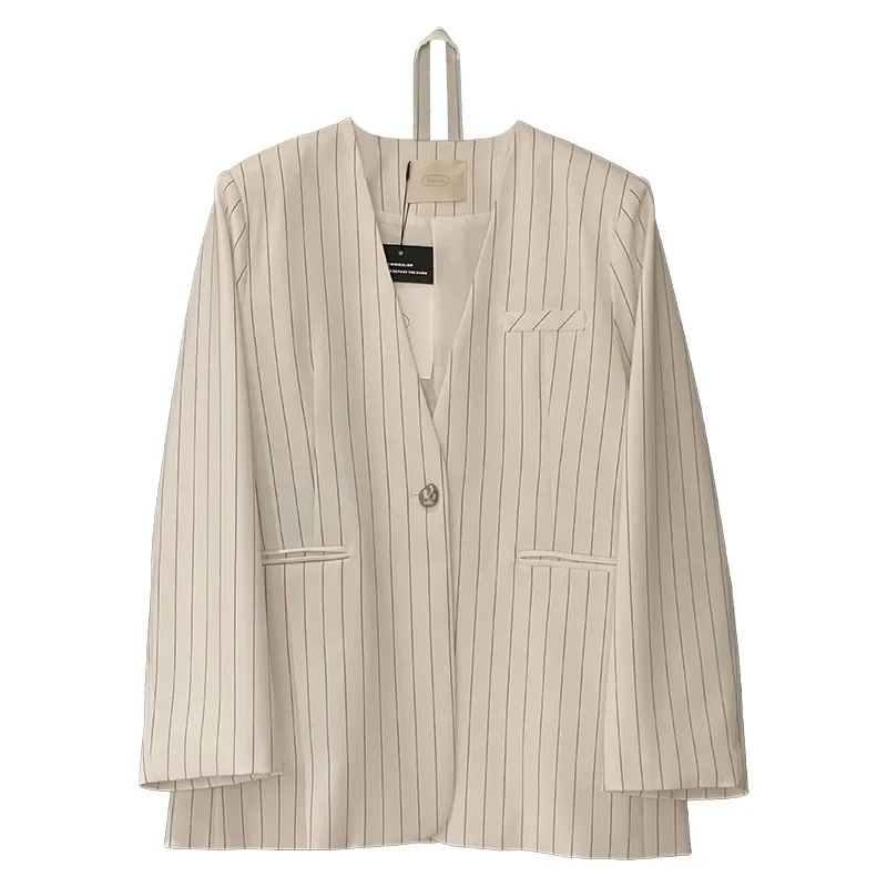 Осень 2024 Женский блейзер в полоску без воротника SuperAen женский пиджак офисном
