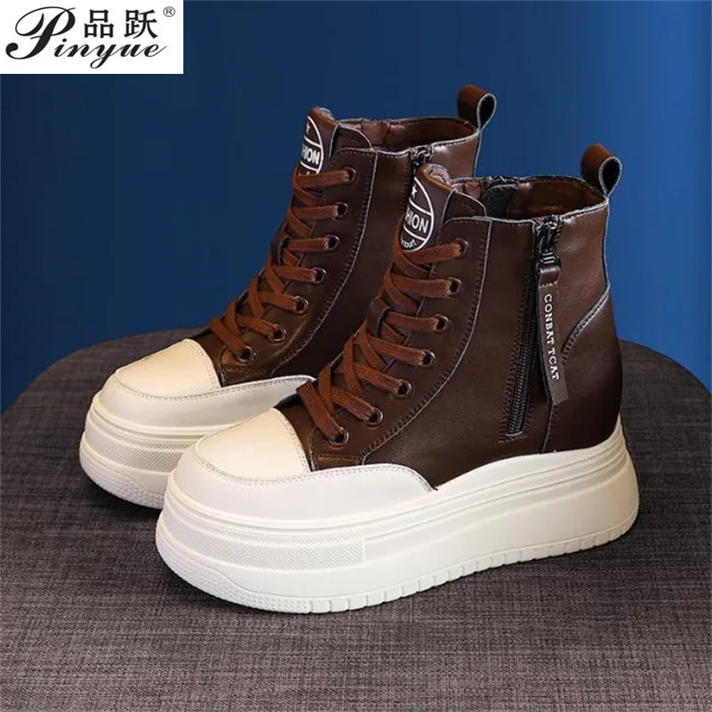 

Женские ботильоны из натуральной коровьей кожи, мотоциклетные ботинки на платформе 7 см, модные кроссовки, мотоциклетные ботинки, 34 39