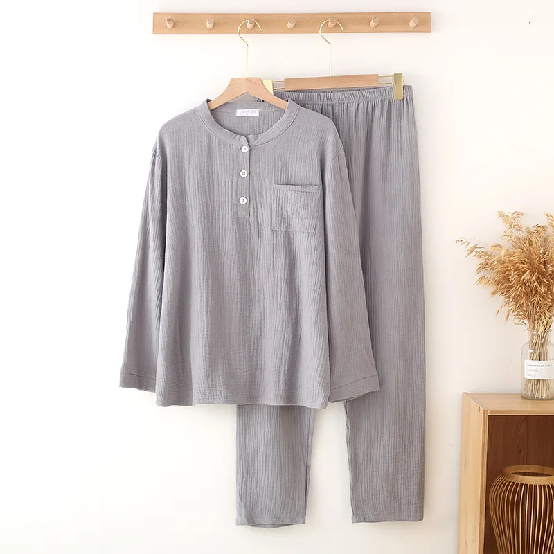 Korean Purple/Pink Women's Sleepwear Crepe Gauze Long-Sleeved Pajamas Home Service Suit Pure Cotton Nightwear Pijamas Set