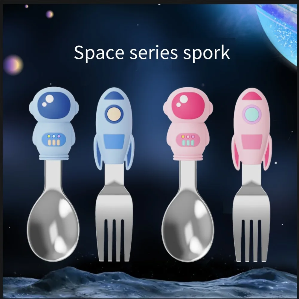 Baby Cartoon Spoon Forks Set Kids Stainless Steel Utensils Infant Tableware Cute Dinnerware Kids Feeding Spoon Fork Set Utensils